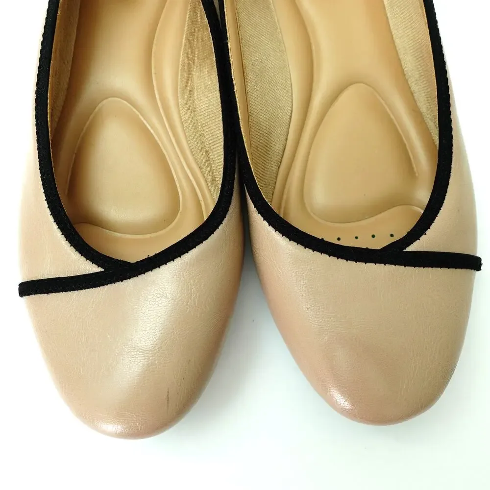 Abella Comfort Nude Black Tan Leather Classic Round Toe Ballet Flats Size 10 - Picture 4 of 7